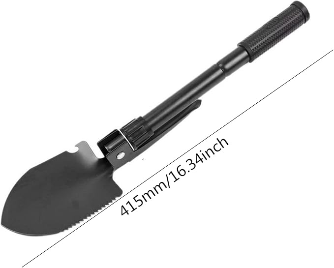Military Small Folding Camping Shovel, Mini Compact Pickaxe with Carrying Pouch for Gardening, Off Road, Hunting, Car Emergency, Remove Ice (Black)