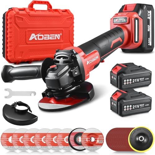 AOBEN 21V Cordless Angle Grinder Tool, 4-1/2 Inch Power Brushless Cut Off Grinder, Paddle Switch, with 2x4.0Ah Battery & Charger, Electric Handheld Grinder for Metal Cutting, Grinding, Polishing