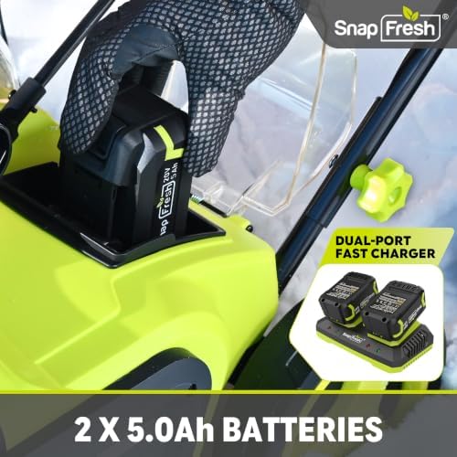 SnapFresh 40V Electric Snow Blower Cordless - 2 x 5.0Ah Battery 20 Inch Brushless Snow Blower with Fast Charger, Built-in Dual LED Headlights, Electric Snowblower for Driveways & Sidewalks