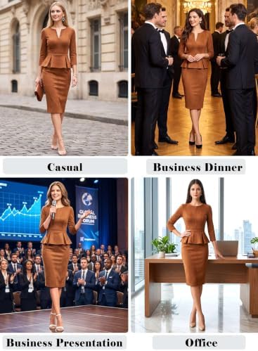 VFSHOW Womens Work Business Office Front Zipper Peplum Church Sheath Dress