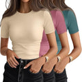 Ficerd 3 Pack Women's Ribbed Short Sleeve T-Shirts