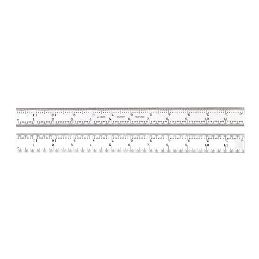 Starrett Spring Tempered Steel Rule with Satin Chrome Finish, Quick Reading and Inch Graduation - 12" Length, 7R Graduation Type, 3/64" Thickness - C607R-12