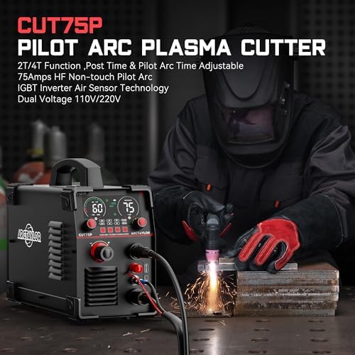 75Amps Plasma Cutter, Non-Touch Pilot Arc Plasma Cutter Machine,110/220V Dual Voltage IGBT Inverter, Air Sensor Technology, Large Digital Display Plasma Cutters CUT75P