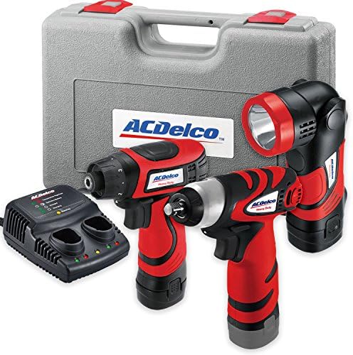 ACDelco ARD847Li Cordless 8V Li-ion compact Drill/Driver Impact Wrench 3 PC Combo Kit with Case, LED Work Light, 2-Port Charger, and 2 Batteries