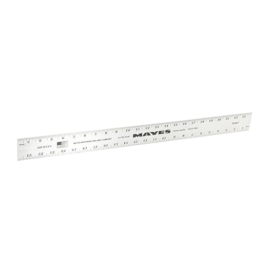 Mayes 10207 24 Inch Straight Edge Aluminum Ruler, Heavy Duty 24 Inch Ruler with Standard Measurements, Extra Thick Precision Straight Edge, Made in USA