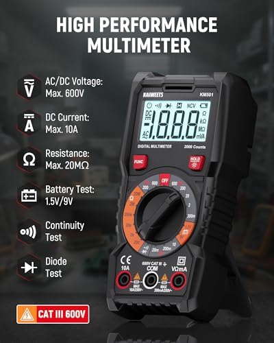 KAIWEETS Electrical Test Kit KIT01, Digital Multimeter, Smart Non-Contact Voltage Tester & GFCI Outlet Tester with LCD, Complete Set with Carrying Case & Batteries for Electrician, DIY & HVAC
