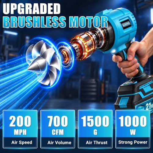 Cordless Leaf Blower, 2-in-1 Handheld Leaf Blower & Vacuum, Lightweight Brushless Blower with 6.0Ah Battery & Charger, 3-Speed for Lawn Care, Patio, Yard, Leaves, Dust, Snow
