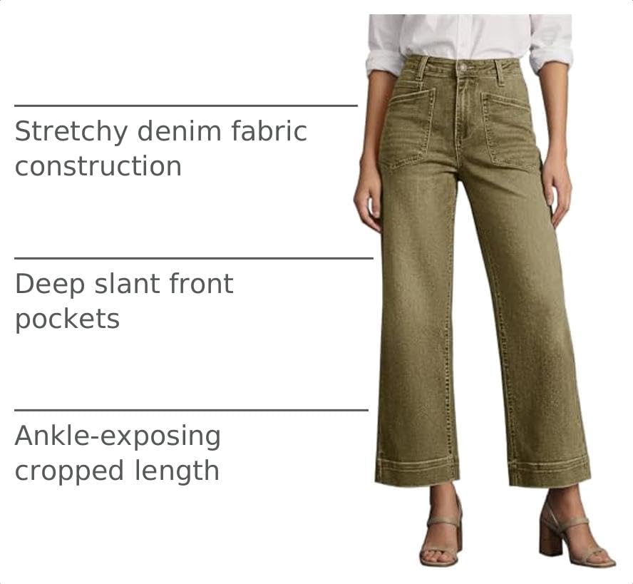 Cicy Bell Womens Cropped Wide Leg Jeans High Waisted Baggy Denim Ankle Pant