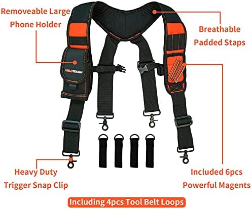 MELOTOUGH Magnetic Tool Belt Suspenders with Magnetic WristBand for Work Belt Padded Suspenders Constrcution