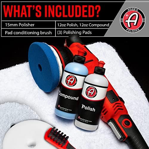 Adam's Polishes SK Pro 15mm Car Polisher Kit 7 Item- Professional Buffer Polisher for Car Detailing | Use W/Car Polish, Polishing Compound, or Car Scratch Remover | Car Wash Clay Bar Ceramic Coating