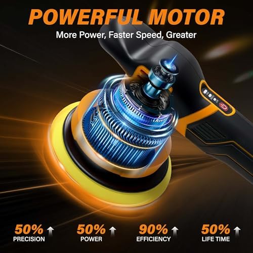 Cordless Buffer Polisher with 2 x 2000mAh Batteries, 6 Inch Car Polisher with 3 Variable Speed, Portable Orbital Buffers and Polishers Kit for Car Detailing, Waxing, Polishing