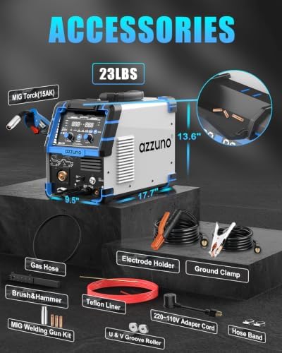 AZZUNO Single PULSE MIG Welder Machine 175A 110V/220V 6-in-1 Spool Gun Fit