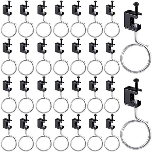 Tandefio 50 Set 1/4"-20 Spring Steel Beam Clamps Metal Beam Hangers Bolt on Clamp with Metal Machine Threaded Bridle Rings for Pipe Cable Woodworking Tool (Black,2 Inch Bridle Rings)