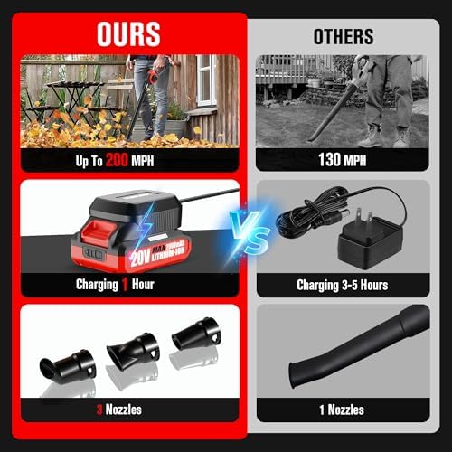 EWORK 20V Small Cordless Leaf Blower with 2 x 2.0Ah Battery and Charger