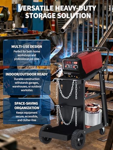 Garvee 3 Tier Welding Cart, Heavy Duty Welder Cart with 360° Swivel Wheels, Tank Storage Safety Chains, Rolling MIG Welder Cart for TIG, ARC, MMA, Plasma Cutter Welding Machine, Black