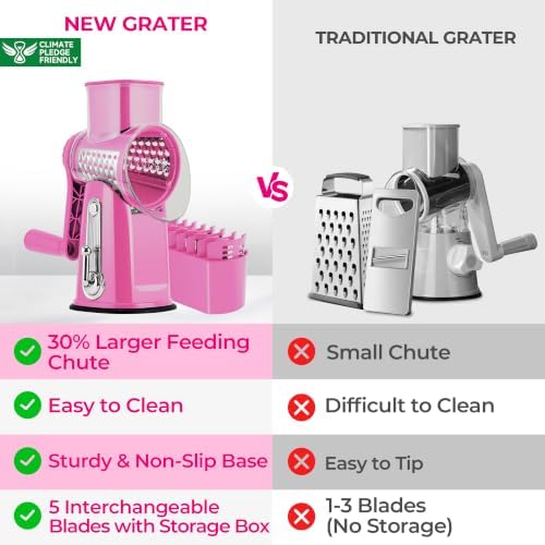 SUSTEAS Rotary Cheese Grater 5 Blades,Kitchen Mandoline Vegetable Slicer