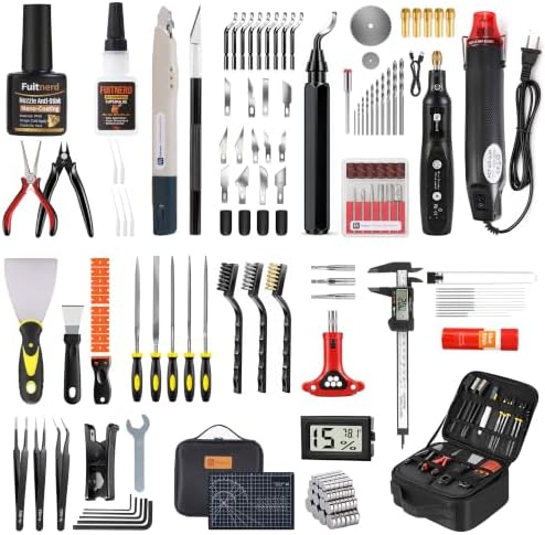 142Pcs 3D Printer Tools Kit with 4-Layer Slotted Case, 3D Printer Accessories - Cordless Rotary Tool, Heat Gun, PTFE Nozzle Anti-Stick, Deburring Tool for Bambu Lab, Flashforge, Ender 3, Anycubic