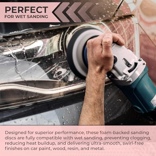 Sunmight Sunfoam Grip No Hole 6 Inch Sanding Discs - 3000 Grit Wet Dry Sandpaper for Car Paint, Headlight, Metal, Wood - Hook & Loop for Orbital & DA Sanders - Polishing & Finishing Abrasive (10 Pcs)