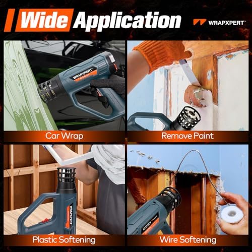 WRAPXPERT Heat Gun for Vinyl Wrap/Window Tint with Digital LCD 2000W 122℉-1202℉（50℃- 650℃) Variable Temperature Control Memory Function for Car Wrap, Crafts, Shrinking Tubing, Stripping Paint