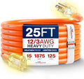 25ft Outdoor/Indoor Extension Cord 12/3 Gauge Extra Heavy Duty 3 Prong SJTW, Waterproof, Flexible Cold-Resistant Long Power Cord,15A 125V 1875W, Orange by LifeSupplyUSA