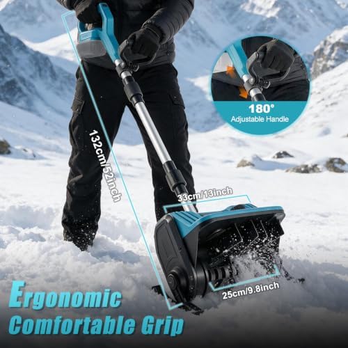 Brushless Cordless Snow Shovel Fit for Makita 21V Battery, 12 Inch Power Snow Blower Bare Tool with 12" Detachable Sled Wheels, Dual 45° Directional Vanes for Driveway,Steps, Patio, Sidewalk