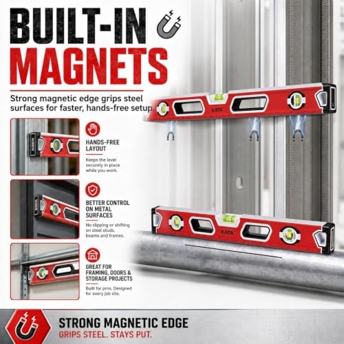 KATA 3-Piece Magnetic Level Set, 12/24/40 Inch Aluminum Spirit Leveler Tool