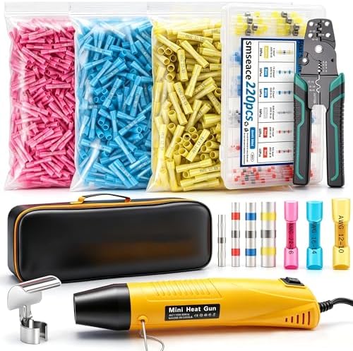 smseace 2020Pcs Heat Shrink Butt Connector,Solder Seal Wire Connectors Kit,Heat Gun and Crimping Tool Pack in Exquisite handbag 22-10AWG Waterproof Electrical Wire Crimp Connectors