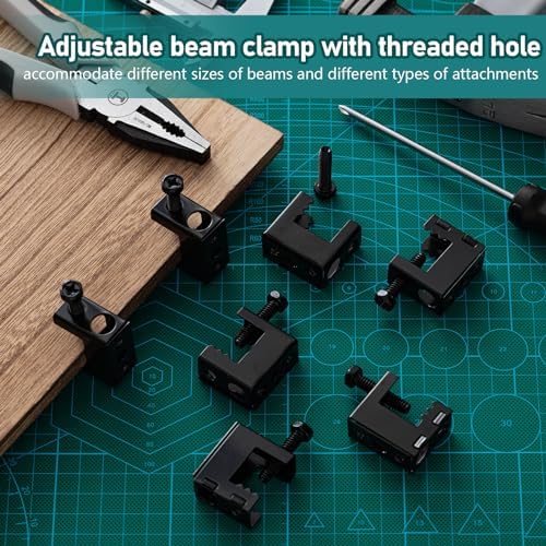 Tandefio 50 Pcs 1/4"-20 Spring Steel Beam Clamps Metal Beam Hanger, Black