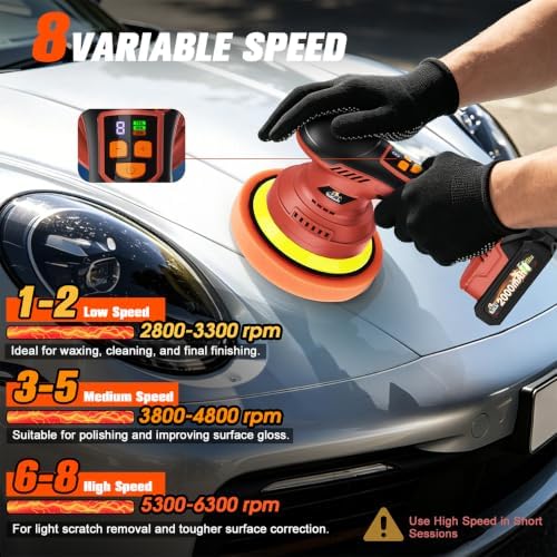 Cordless Dual Action Car Buffer Polisher, 8-Speed, 2*21V Batteries