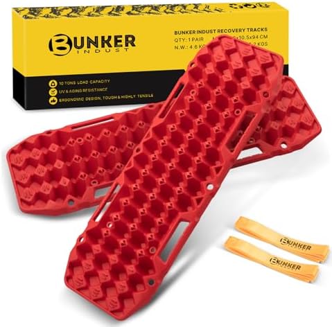 BUNKER INDUST Off-Road Traction Boards, Pair Recovery Tracks Traction Mat for Jeep Mud, Sand, Snow Traction Pads-Red Emergency Tire Traction Device (Gen 10th)