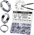 ASKWAY Single Ear Hose Clamp 6-36Mm 180 Pcs 11 Sizes, 304 Stainless Steel Stepless Hose Clamp, Suitable For Pex Pipe Connection, Automotive, Pipeline, Garden And Industrial Use
