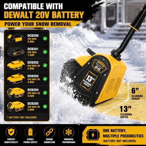 13 Inch Cordless Snow Shovel, Compatible with 20V DeWalt Battery, Electric Brushless Snow Shovel with Directional Plate, for Pathway, Patio, Deck, Driveway, Yellow(Tool Only)