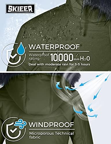 Skieer Women's Ski Jacket Waterproof Warm Puffer Thick Hooded Winter Coat