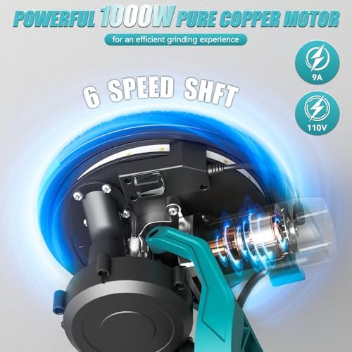 Drywall Sander, 1000W Popcorn Ceiling Removal Tool, Electric Drywall Sander with Vacuum Dust Collection & Digital Display Screen, 30Pcs Sanding Discs, 9 Variable Speed 800-2100RPM, Extendable Handle