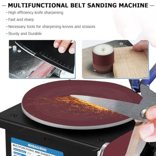 MXBAOHENG Mini Disc Sander 6-Inch, Multifunctional Belt Sander 1.2-Inch by 15-Inch, for Wood Crafts Metal Stone Grinding, Small Spindle Sander Machine for Curve Grinding (Model B)