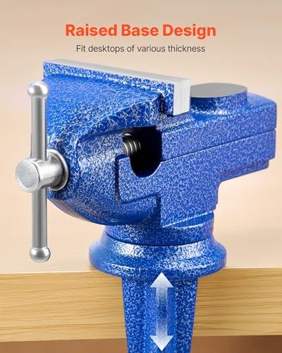 VEVOR Bench Vise, 3 Inch, Portable Workbench Vice with 360° Swivel Base, Quick Release Rotating Bench Clamp, Raised Base, Cast Iron Construction, for Woodworking, Metalworking, Drilling, and Cutting