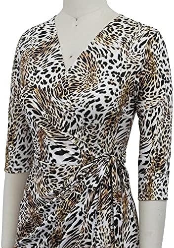 Berydress Women's 3/4 Sleeve V Neck Casual Party Work Faux Black Wrap Dress