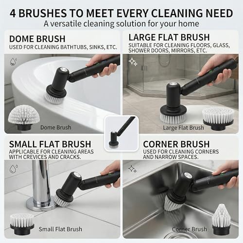 Cordless Electric Spin Scrubber (Black, Short)