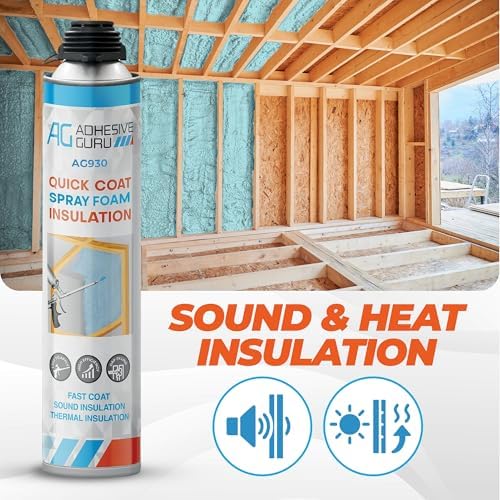 QuickCoat Closed Cell Spray Foam Insulation Kit for Wall–6x32.8oz(930g) Covers 120 Board Ft–DIY Expanding Sealant Set, Insulates Heat&Sound, Fills Gaps&Cracks–6 Foam Cans, Cleaner, Gun&Safety Gear