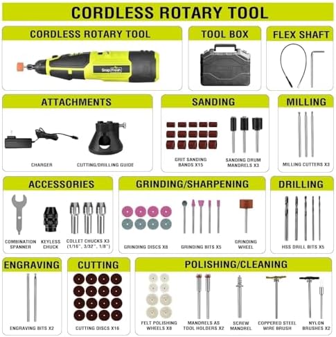 SnapFresh 12V Cordless Rotary Tool Kit with Flex Shaft, 80+ Accessories