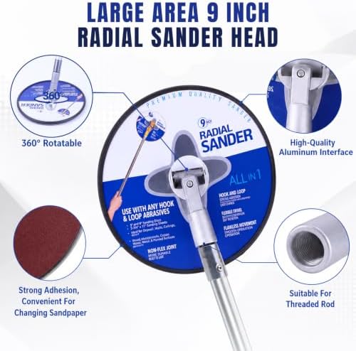 Telescopic Pole Sander,Drywall Pole Sander With 75in Adjustable Pole,2 Sander Heads,15 sanding Sheets (80,100,180,240,320 Grit),Suitable For Wall Painting, Cleaning And Polishing