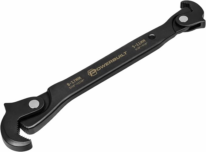 Powerbuilt 8 Inch Dual Headed Self-Adjusting Wrench, Quick Auto-Adjusting Jaws for Home Auto Bike Repair, 5–17mm / 3/16"–11/16" 643158ECE