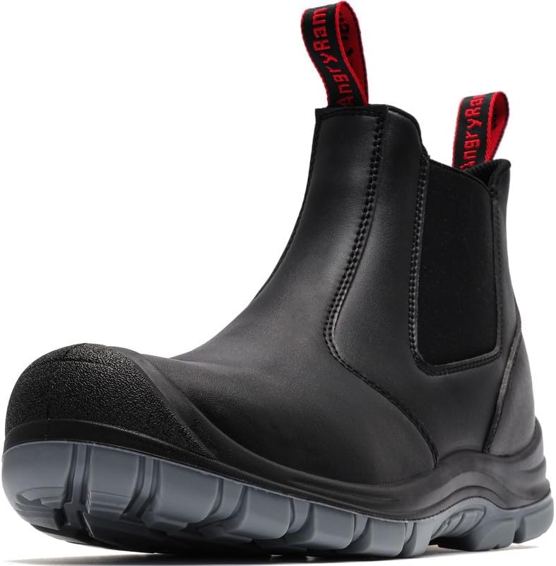 ANGRYRAM Slip on Steel Toe Work Boots for Men Waterproof Safety Shoes