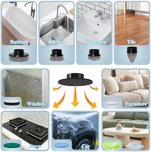 Electric Spin Scrubber,IPX7 Waterproof Cordless Cleaning Brush, Bathroom Scrubber with Adjustable Handle and 9 Replaceable Brush Heads,3-speeds,Electric Rotary Scrubber for Bathroom,Tub,Tile