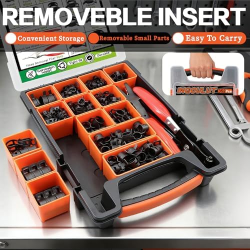 352Pcs Spring Hose Clamps Assortment Kit 15Size 6-25mm with Swivel Flat Hose Clamps Plier, Black 65Mn Spring Steel Hose Clamp, Fuel Line Hose Clamps for Silicone Vacuum Hose,Water Pipe,Automotive