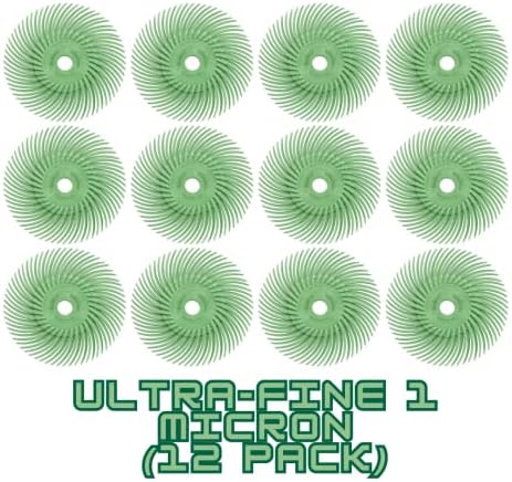 Dedeco Sunburst Radial Bristle Discs 12-Pack - 3" Curved - 3/8" Arbor - Light Green 14000 Grit (Ultra-Fine, 1 Micron) - Aluminum Oxide for Polishing & Finishing