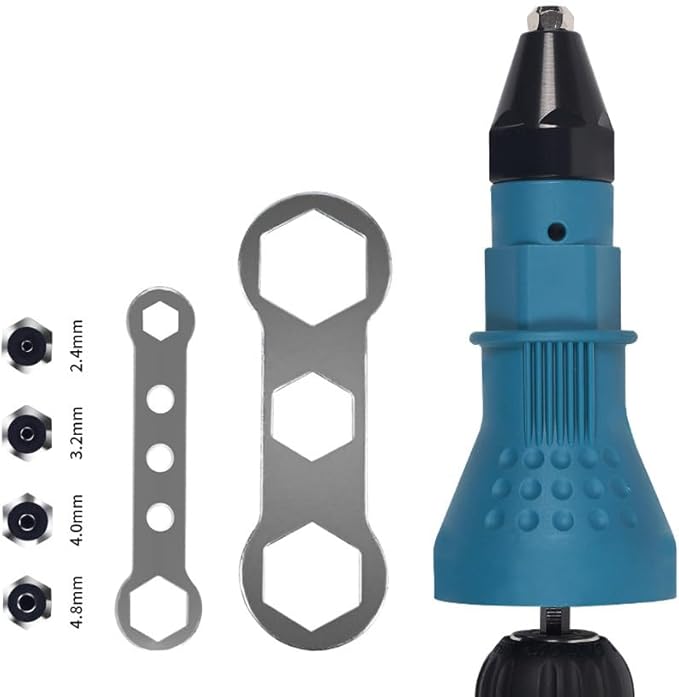 Cordless Electric Rivet Gun Adapter Kit Rivet Nut Drill Adaptor Riveting Tool Insert Nut Hand Tool Power Machine Accessories Blue