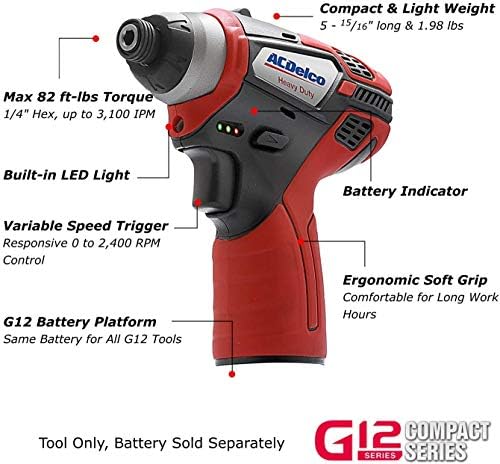 ACDelco ARI12105-K5 G12 Series 12V Cordless Li-ion 3/8” 2-Speed Drill Driver & ¼” Impact Driver Combo Tool Kit
