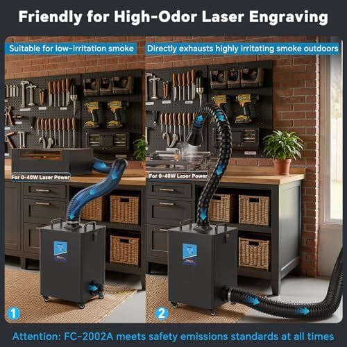 FumeClear FC-2002A Laser Fume Extractor with Outdoor Vent for Odor Removal