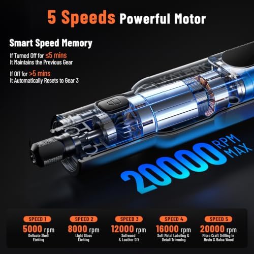 Katerk 3.7V Mini Cordless Rotary Tool, 5-Speed 70 Pcs Kit for Crafts DIY